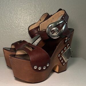 Roberto Cavalli Brown Platform Sandals with Silver Details